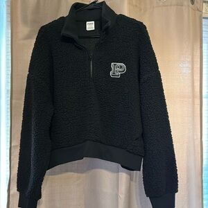 Pink cropped quarter zip sherpa